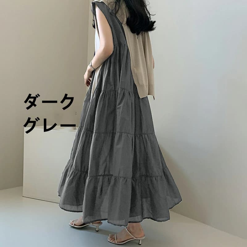 レース ワンピース ティアードロングワンピース マキシ丈 ノースリーブ