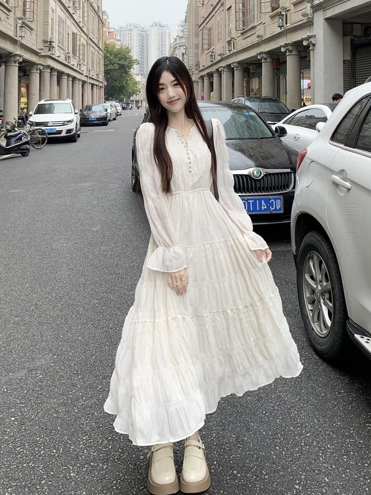 レース ワンピース 優美なティアードフリルロングワンピース