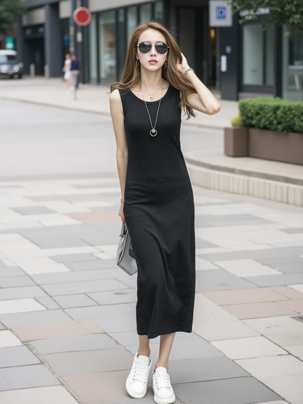 レース ワンピース シンプル優美ノースリーブロングワンピース