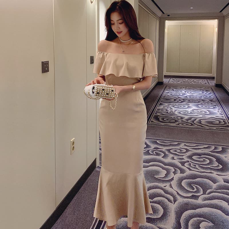 レース ワンピース オフショルダー マーメイド ロングワンピース 結婚式 パーティードレス
