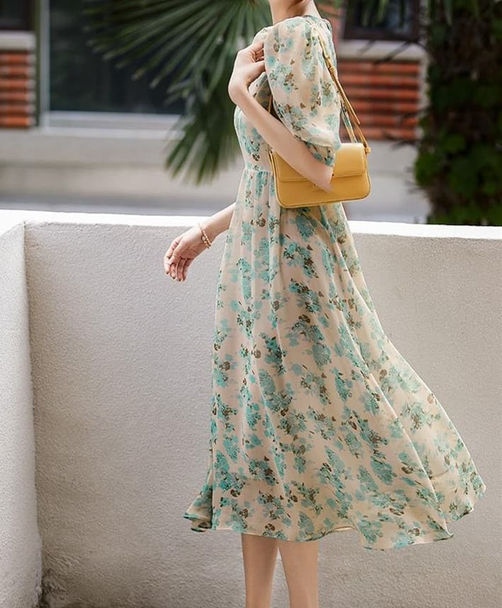 レース ワンピース 花柄シフォン ロングワンピース 半袖 きれいめ 体型カバー