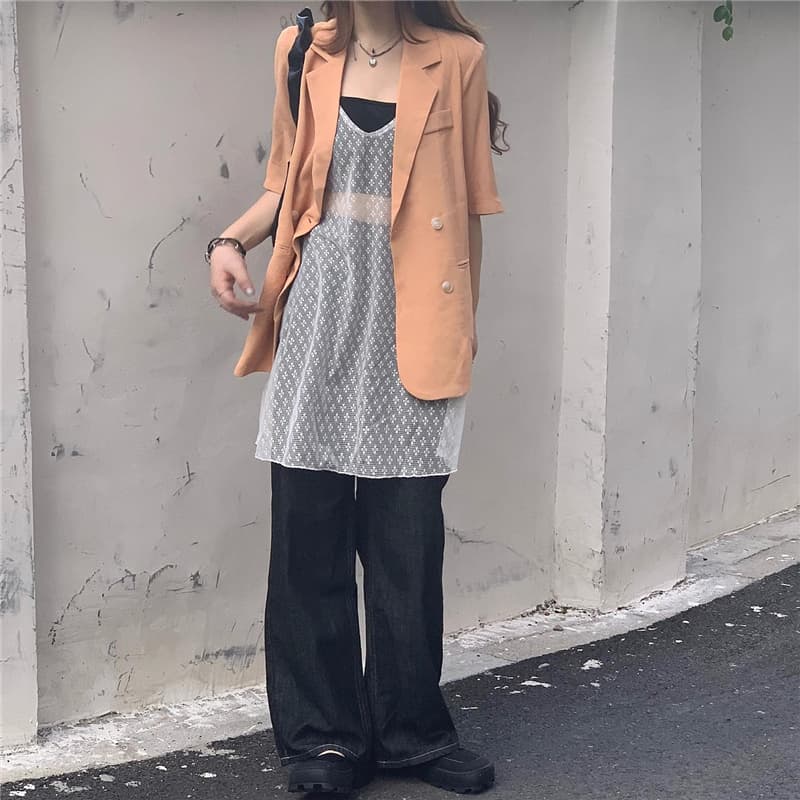 レース ワンピース 透かし模様のキャミワンピース