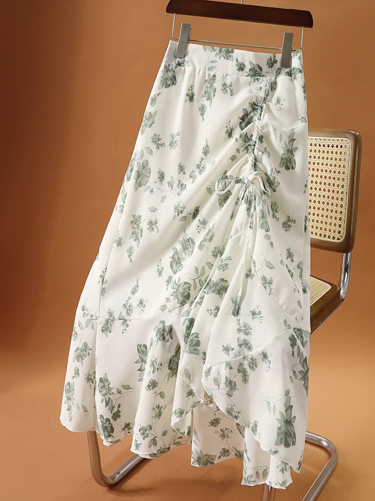 レース ワンピース 花柄シフォン巻きスカート ロング