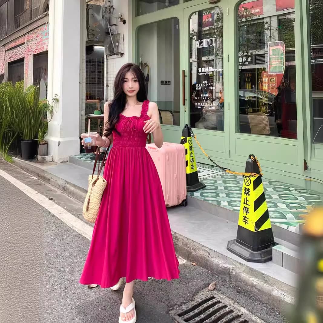 レース ワンピース 優美フリルストラップ マキシキャミ