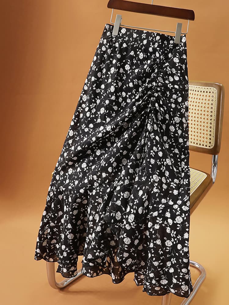 レース ワンピース 花柄シフォン巻きスカート ロング