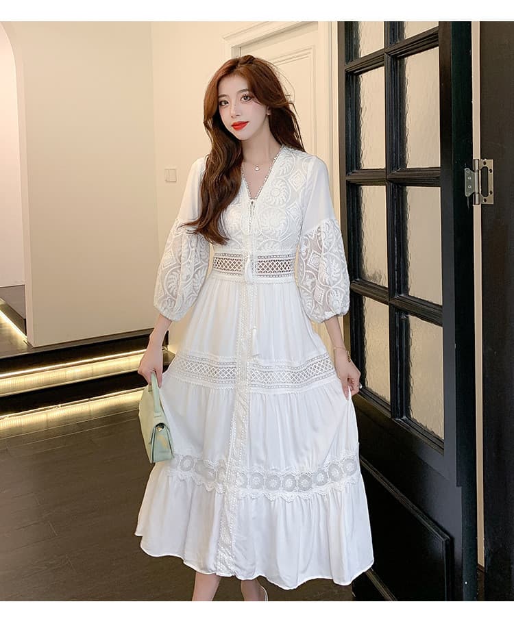 レース ワンピース レディース 上品レース ロングワンピース 春夏リゾート向け マキシ丈