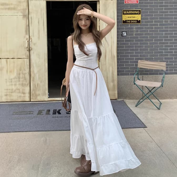 レース ワンピース 優美なティアードフリルロングワンピース