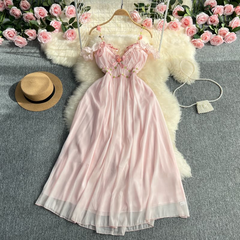 レース ワンピース フリルレース ロングワンピース リゾート向け 肩魅せ 夏服