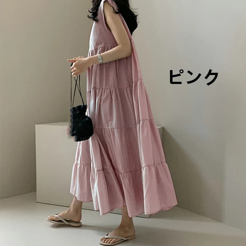 レース ワンピース ティアードロングワンピース マキシ丈 ノースリーブ