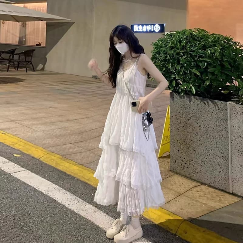 レース ワンピース ティアードフリル レース ロングワンピース