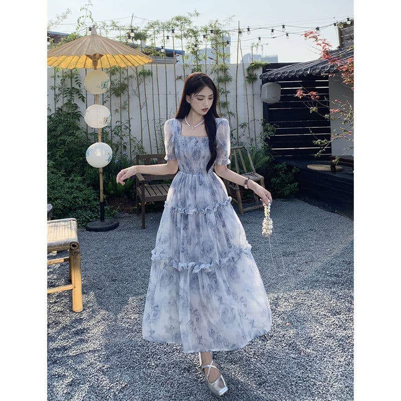 レース ワンピース 花柄シアーティアードレースワンピース