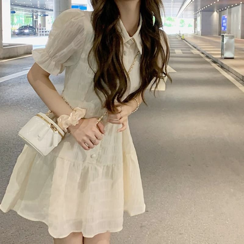 レース ワンピース 襟付きティアードレースワンピース