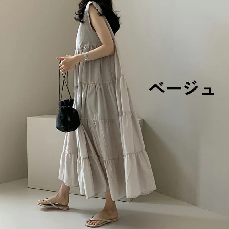 レース ワンピース ティアードロングワンピース マキシ丈 ノースリーブ