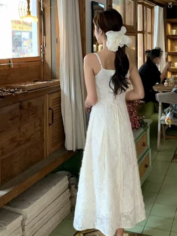 レース ワンピース 優美な花刺繍キャミロングワンピース