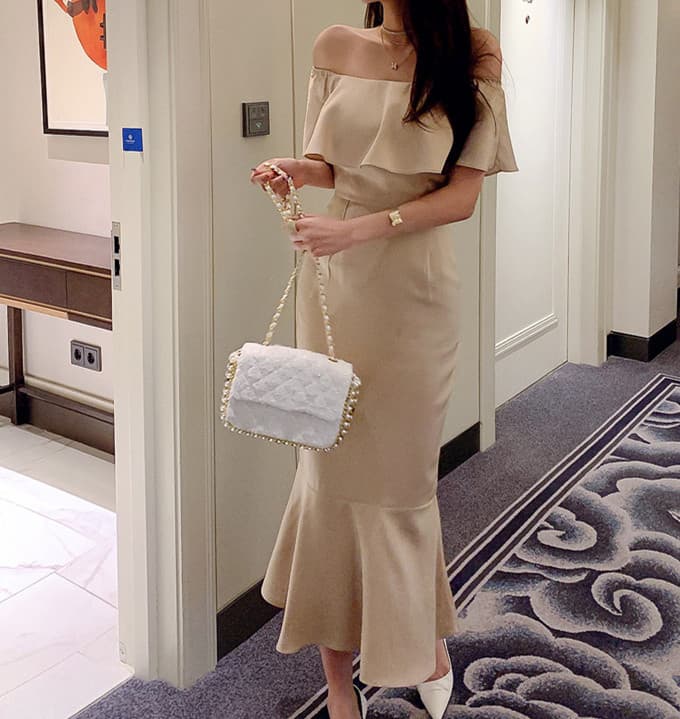 レース ワンピース オフショルダー マーメイド ロングワンピース 結婚式 パーティードレス