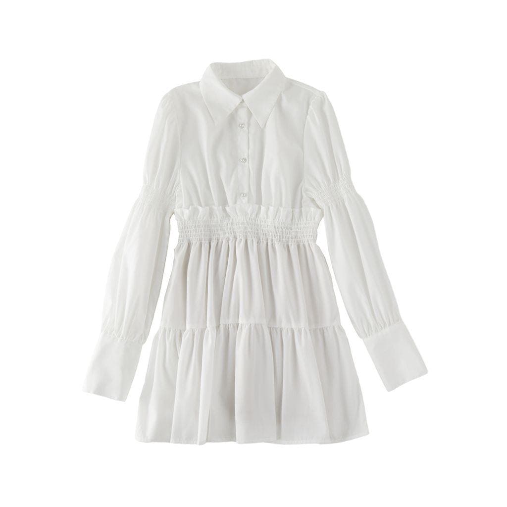 レース ワンピース シャーリング切替えシャツ風レースワンピース