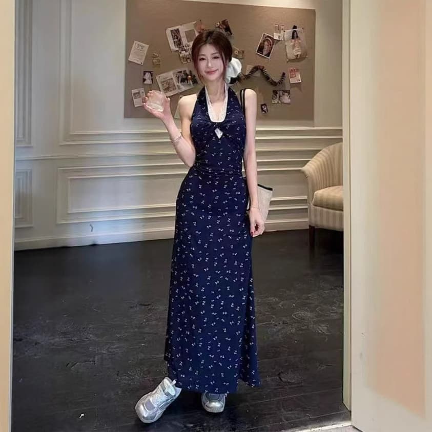 レース ワンピース ホルターネック花柄レース ワンピース