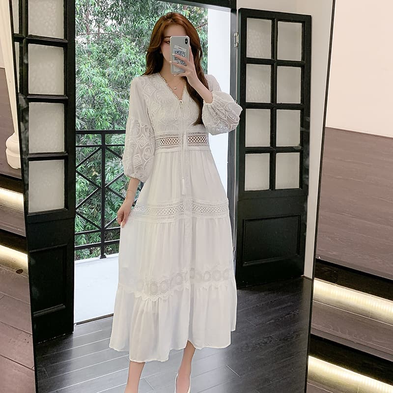 レース ワンピース レディース 上品レース ロングワンピース 春夏リゾート向け マキシ丈