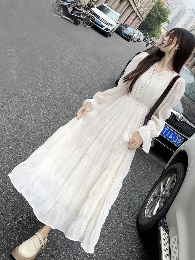 レース ワンピース 優美なティアードフリルロングワンピース
