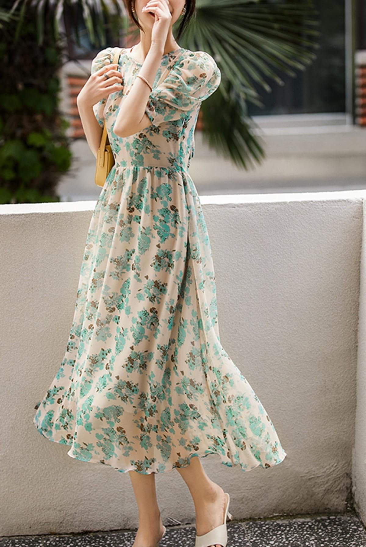 レース ワンピース 花柄シフォン ロングワンピース 半袖 きれいめ 体型カバー