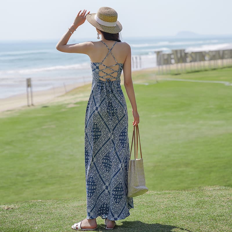 レース ワンピース バックレース 花柄キャミワンピース 夏向けマキシ丈