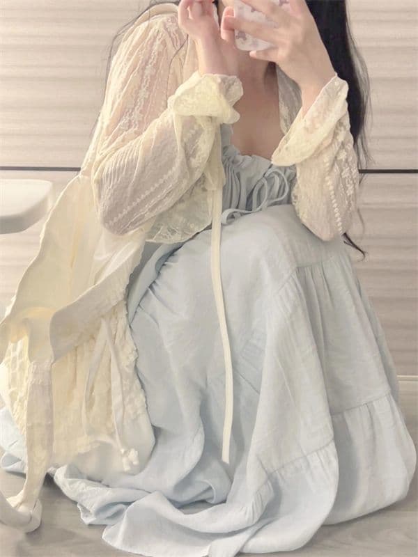 レース ワンピース 優美なギャザー フリル レース ワンピース