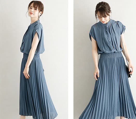 レース ワンピース 優雅プリーツ フレンチ ロングワンピース