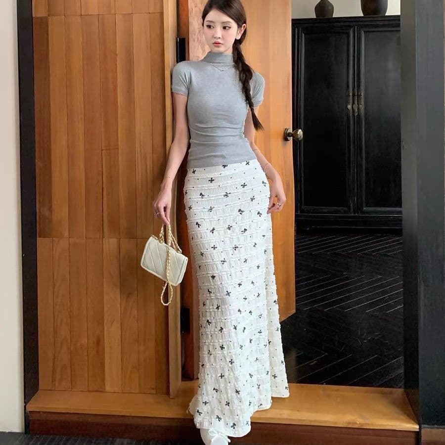 レース ワンピース 優美な小花柄レースロングワンピース